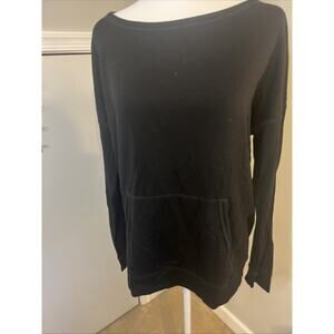 Eileen Fisher Womens Black Hug Tencel Boat Neck Kangaroo Pocket Sweatshirt M